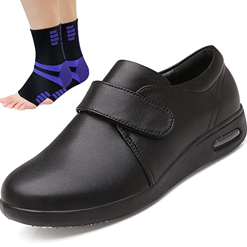 Aocase Chaussures Pieds Larges Cuir Chaussures Orthopediques Diabetique Chaud Bottes Diabétiques Oedème Bouffi Pied Velcr Scratch Diabétiques Coupe Large,B Black,42 EU