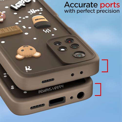 Image of Pikkme Back Cover for Redmi Note 11T 5G / Poco M4 Pro 5G | Cute Fun Cartoon 3D Bear Silicone Full Body Protection Bumper Cover (Brown)