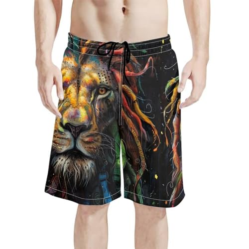 Jamaican Lion Flag Men's Summer Surf Swim Trunks Beach Shorts Pants Quick Dry Jamaica Shorts Rasta Flag Pattern