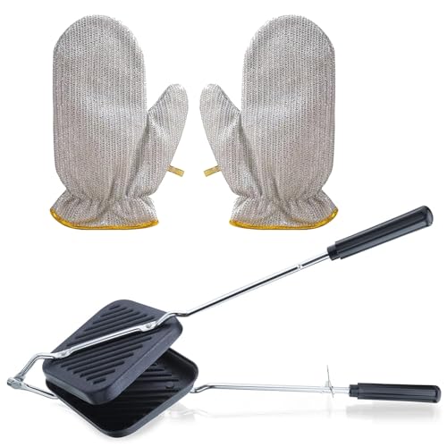 Image of Non-Stick Grill Sandwich Toaster with Stainless Steel Wire Dishwashing Scrubber Gloves (2 Pcs) | Double-Coated Nonstick Sandwich Griller & Toaster