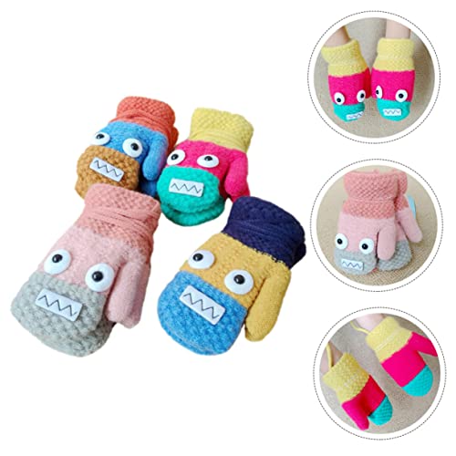 SAFIGLE 4pairs Cartoon Winter Warm Boys and Girls Gloves Unisex Neck Hanging Full Finger Mittens Indoor Winter Gloves for Women Boy Girl3