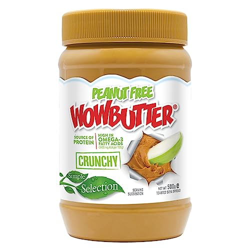WOWBUTTER Crunchy Toasted Soya Spread - Tastes Like Peanut Butter - Nut-Free, Vegan, Gluten Free, Halal & Kosher, Protein Spread - 7g Plant Protein, 1000mg Omega-3 per Serving, All-Natural (1)