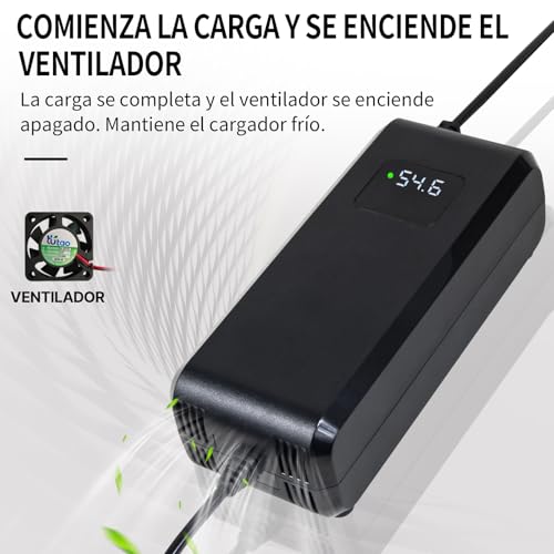 54.6V 4A Lithium Ladegerät für Elektrofahrräder Geeignet zum direkten Laden von 48v Batterien Einfacher Anschluss: 5,5 × 2,1 mm Intelligentes Ladegerät mit Display und integriertem Lüfter