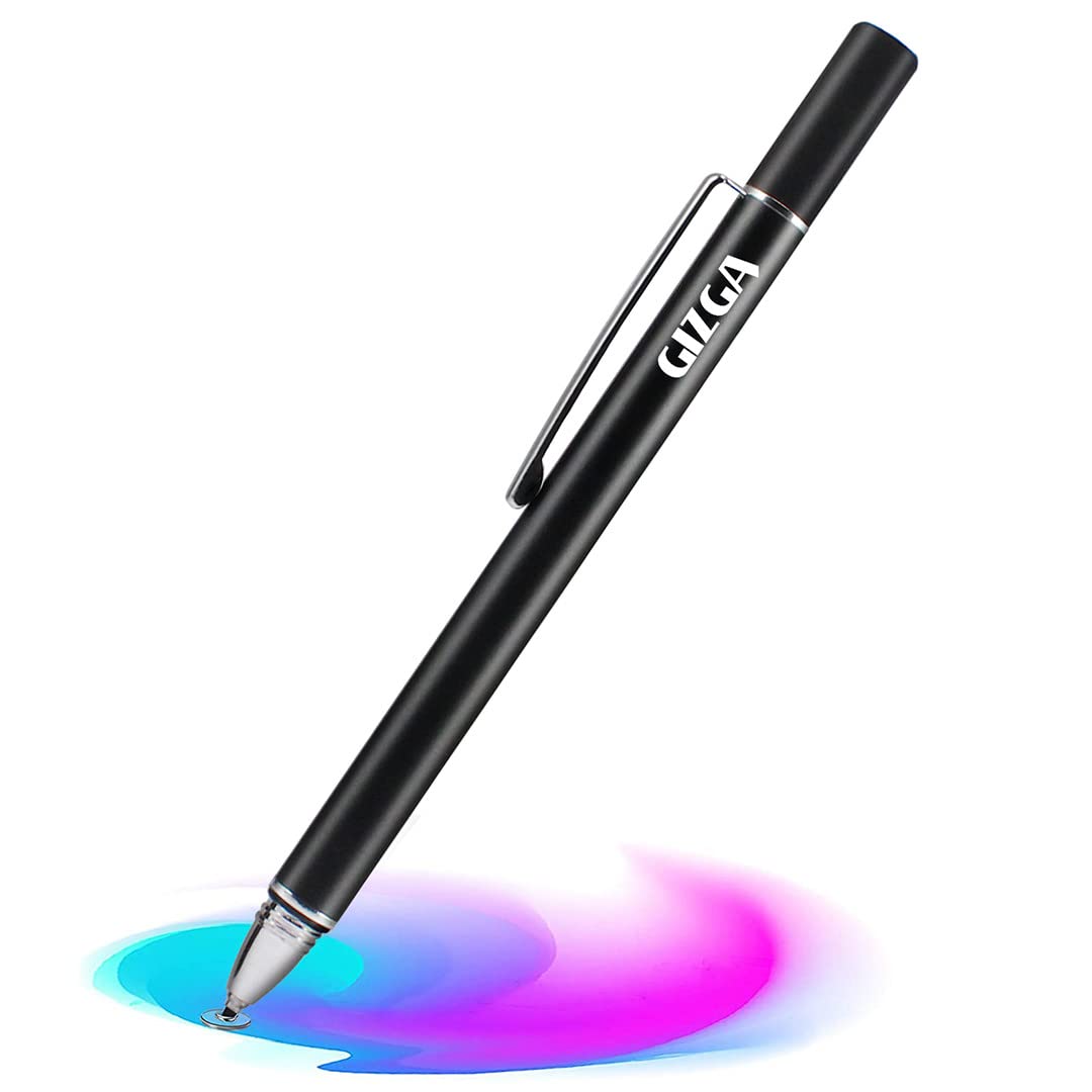 GIZGA Capacitive Stylus Pen for Smartphone/Tablet/iPad/Pro/Air/iPhone/iOS/Android/All Touch Screens Devices| Fine Point Disc Tip, Lightweight Aluminum Body Magnetic Cap Drawing Writing (Black)