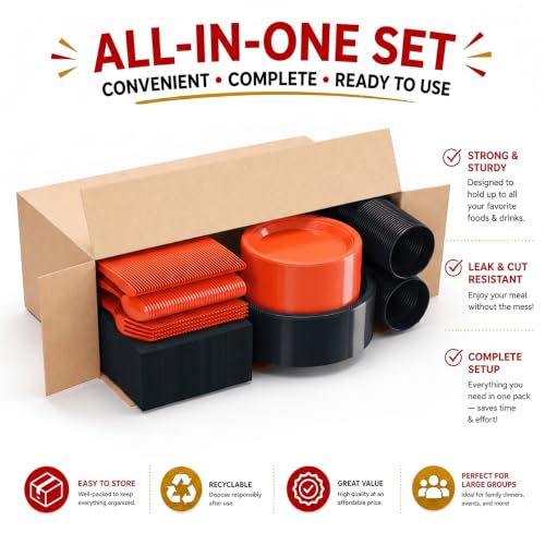 Image of Exquisite 350 Pcs Orange & Black Plates & Napkins Party Plate Set