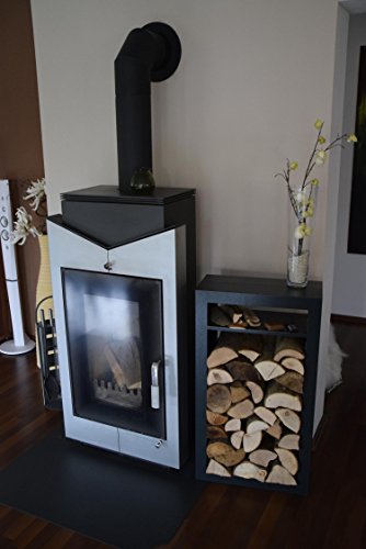 Kaminholzregal Innen aus Metall Rechteck mit Anfeuerholzfach- Anthrazitgrau-4