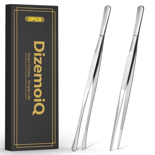 DizemoiQ 2er Set Kochpinzette Edelstahl 30cm Lange Küchenpinzette Fleischpinzette zum Braten Grillen Servieren Wenden Silber