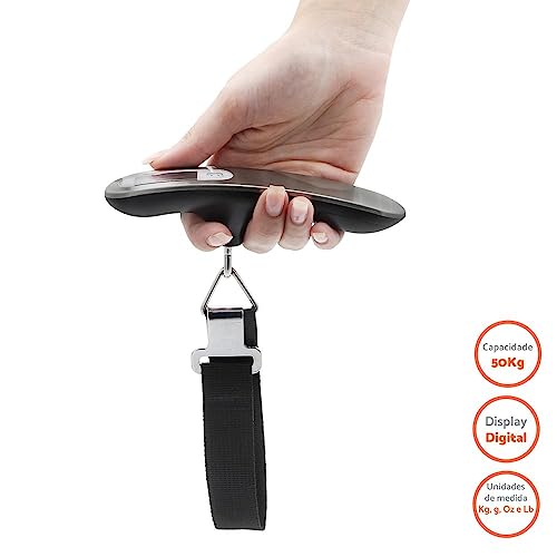 Geonav Balança Digital de mão, capacidade até 50kg, TLBA02, Prata/Preta