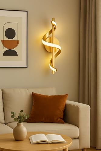 Image of Modern Curvy 12W LED Wall Lamp with 3-Color Changing for Bedroom & Modern Home Decor (Gold Spiral- W 20)
