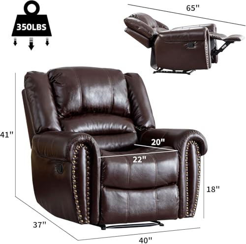 Image of CANMOV Leather Recliner Chair, Classic and Traditional Manual Recliner Chair with Comfortable Arms and Back Single Sofa for Living Room, Brown