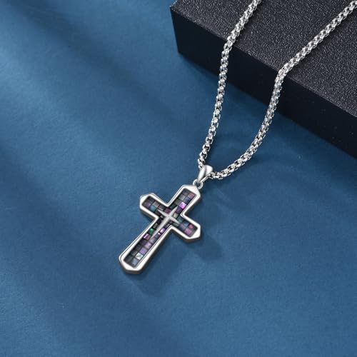 YAFEINI Cross Necklace S925 Sterling Silver Abalone Cross Pendant Necklace Religious Jewelry Christian Gifts for Women Men4