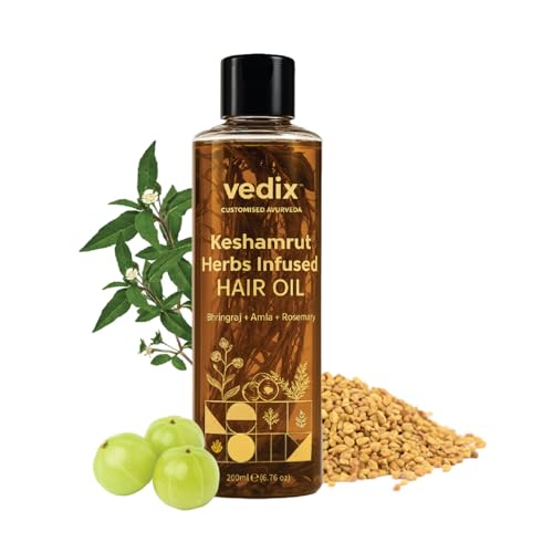 Vedix Keshamrut Herbs Infused Hair Oil for Men & Women I Reduce Hair Fall & Boost Hair Growth I Whole Herbs, Leaves & Flowers I No Mineral Oils & Chemicals – 200 ml