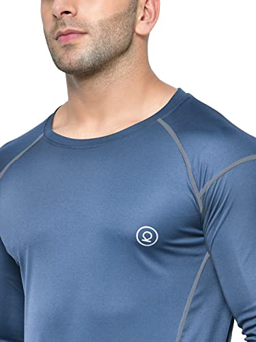 Image of CHKOKKO Men's Round Neck Full Sleeve Regular Fit Lightweight Quick Dry Self Design Activewear Gym Sports T-Shirt for Workout Training Fitness and Running IndigoGrey XXL