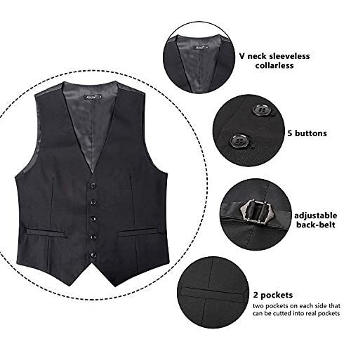 Alizeal Mens Classic Solid Color Formal Business Suit Vest Regular Fit Waistcoat With 5 Buttons, Black-Xl #TOP3