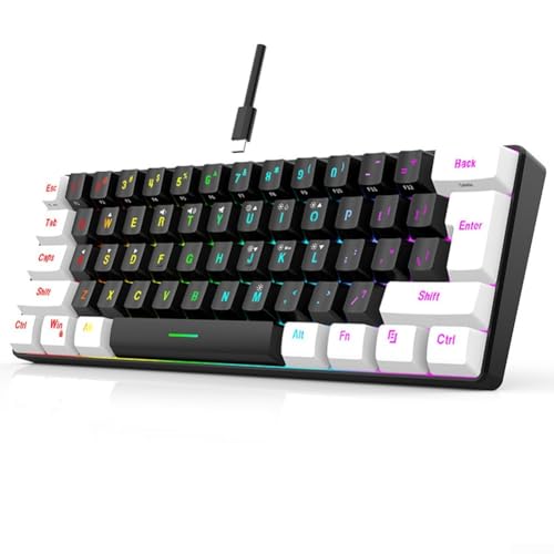 EasyByMall Teclado para juegos con cable al 60%, con retroiluminación RGB, portátil y ergonómico, teclado retroiluminado RGB para PC, Mac, oficina, juegos (negro)