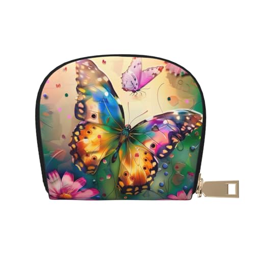 Beautiful Butterfly Printed Credit Card Wallet for Women Men Cute Zipper Card Cases Holder Mini Coin Purse with 12 Card Slots