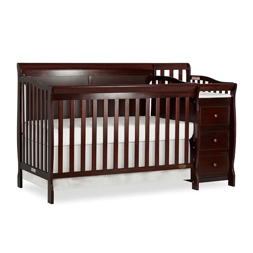 Image of Dream On Me 5-in-1 Brody Full Panel Convertible Crib in Espresso with Changer, Spacious Drawers, Detachable Changing Table, 1''Changing Pad
