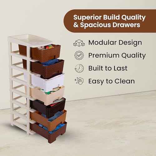 Image of KITCHIVO Plastic Modular Drawer Storage Chest Of Drawers Organizer Storage Box, Large Stomo Racks For Multipurpose Anti-slip Shoes Organizers (Coffee & Chocolate, 7 Layer)
