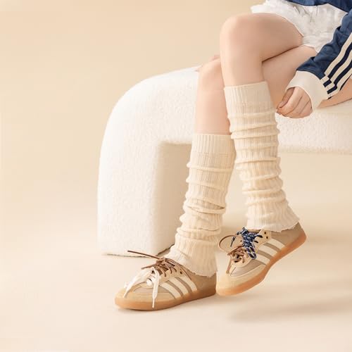 Image of Leg Warmers - Leg Warmers for Women, Fashion Knit Neon Leg Warmers for Women 80s Sports Party Yoga Accessories (beige, 50cm long)