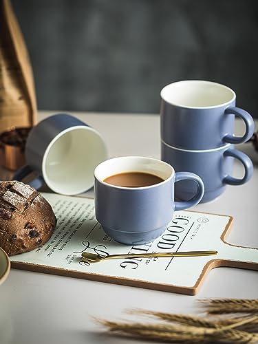 Yhosseun Coffee Mug Set Of 4 Demitasse Cups For Espresso, Cappuccino, Hot Cocoa - Porcelain Stackable Coffee Mugs With Rack - 11 Oz Tea Cup Set Of 4 For Daily Drinking And Holiday Gift, Purple #TOP6