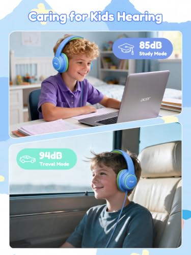 Image of Acer OHW328 Kids Headphones Wired for School - Over Ear Design | 85 /94dB Safe Volume, 3.5mm Jack Foldable Headphones for Kids Boys Girls Classroom Yoto Player Chromebook Travel Blue Green