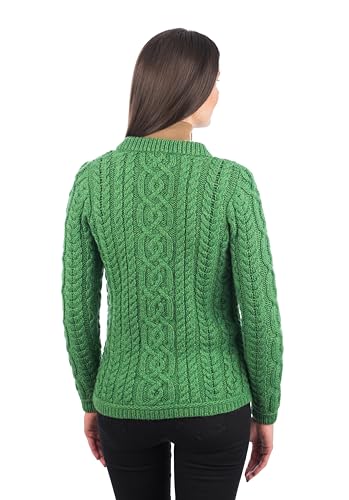 Image of SAOL 100% Merino Wool Ladies Irish Buttons Knit Cardigan Lumber Jacket with Pockets