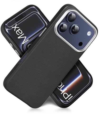 Image of WOW IMAGINE Back Cover for iPhone 17 Pro Max | Shockproof Tough Leather Texture Hard Mobile Case | Ultra Slim Non-Slip Grip | Inner Velvet Fabric | Metal Camera Ring - Black