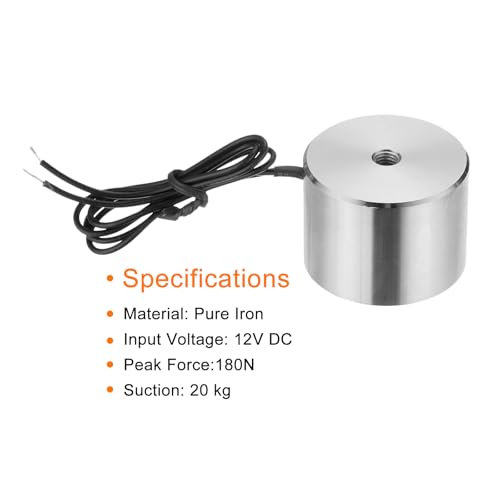 uxcell Electroimán Solenoide Redondo DC 24V 180N 44LB/20Kg Imán Eléctrico para Equipo de Automatización miniatura 3