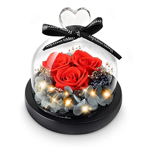 Eternal Rose - Preserved Rose Flower in a Glass Handmade Eternal Roses with LED Lights, Best Gift for Her Valentine's Day Mother's Day Anniversary Birthday Thanksgiving Girl