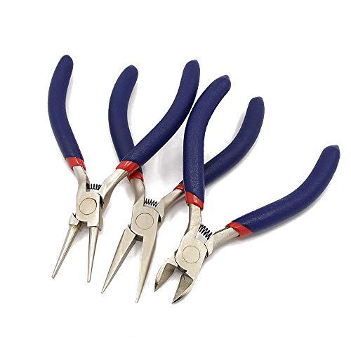 3 x verchromte Mini-Zangen für Schmuckherstellung, lange runde Nase