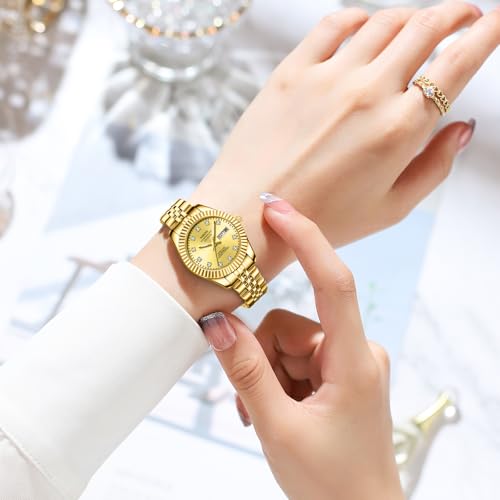 Image of NIBOSI Watches for Woman Analog Quartz Stainless Steel Diamond Rose Gold Green Small Dial Women Watches Classic Wrist Watch Date Waterproof