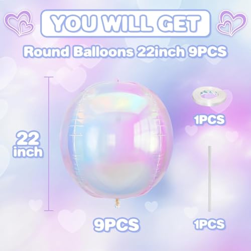 Image of Iridescent Balloons 9 Pcs,22 Inch Large Clear 4D Round Balloons | Clear Holographic Giant Round Ball Balloons For Birthday Rainbow Shine Wedding Baby Shower Decor