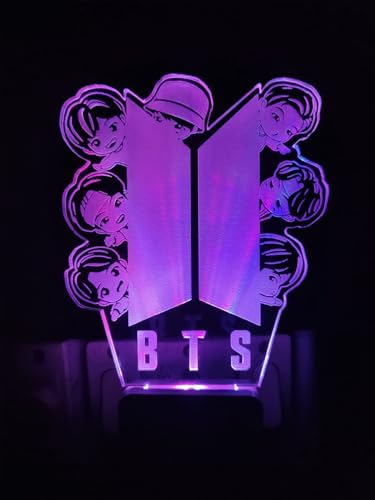 Image of 3D Optical Illusion BTSBTS6 Acrylic Night Lamp, 7 Colors RGB Auto Color Changing Led Plug and Play Night Light Lamp (Acrylic, Multi Color, Pack of 1) (BTSs6)