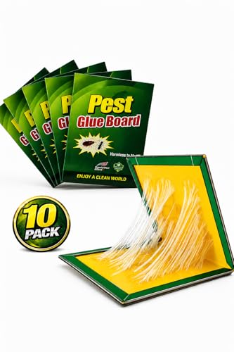 XL 10 Pack Sticky Glue Trap Boards Extra Strong Pest Control Pads Non-Toxic Adhesive Traps for Indoor & Outdoor Use (Home Garage Kitchen & Garden)