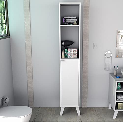 Armário Multiuso Lavanderia 1 Porta 4 Prateleiras Slim Branco