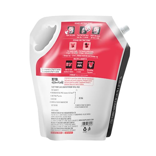 Image of IFB Essentials Fluff Matic Front Load Liquid Detergent Refill Pack 2L | Super Saver Pack | More Washes | Removes Tough Stains | Long-Lasting Fragrance | Eco-Friendly, Gentle Care