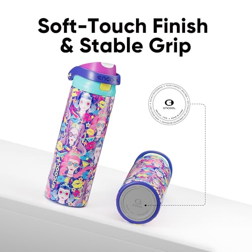Image of ENCOOL Leakproof Insulated Water Bottle with Straw Dual-Sip Water Bottle Bag-Safe Design for Work, Commute & Gym - Keeps Drinks Cold All Day, 24 oz, Pastel Cool