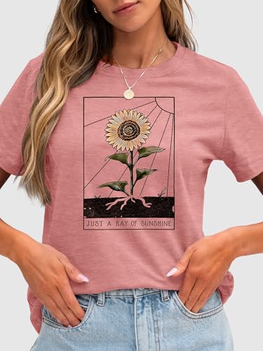 Image of Anbech Womens Dandelion Graphic T-Shirts Teen Girls Cute Sunflower Print Casual Tee Tops