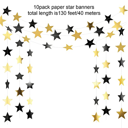 Image of Patelai Glitter Star Garland Banner 2026 Graduation Decor 130 Feet Star Hanging Banner Twinkle Backdrop for Party Birthday Classroom Wedding Supplies(Black, Gold)