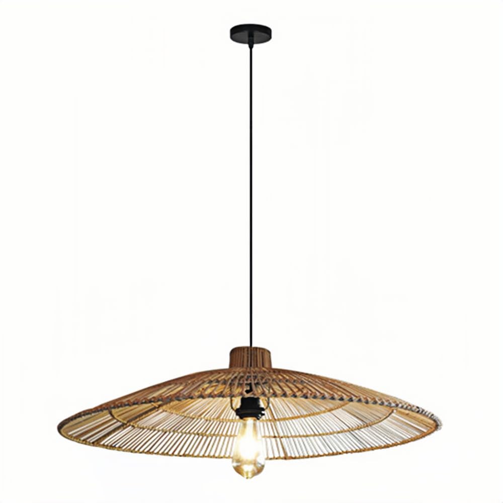 YNAHZAOK Rattan Woven Lampshade Wabi-Sabi Style Dining Room Pendant Light Fixture Vintage Chinese Style Tea Room Hanging Pendant Lighting Farmhouse Rustic Hanging Lamp for Guesthouse Entryway Foyer