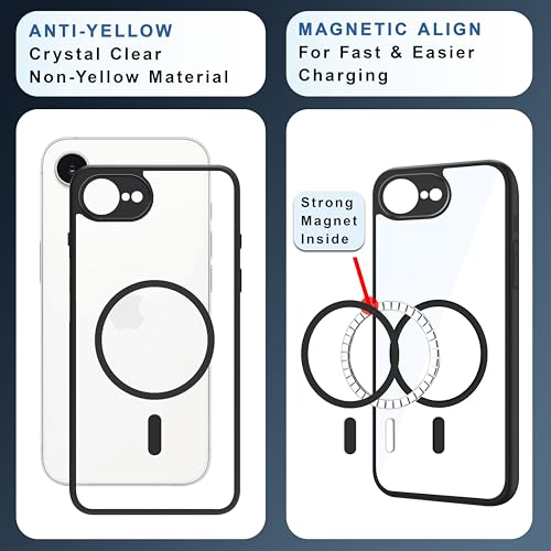 Image of CEDO Backcover for iPhone 16e / iPhone 17e | Compatible with Magsafe Wireless Charging | Camera Protection Shockproof Case | Magnetic Ring Lock Transparent Acrylic Clear Backcase (Black)