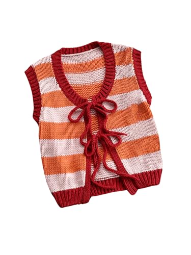 Image of MakeMeChic Women's Striped Colorblock Sweater Vests Sleeveless Tie Front Cropped Knit Vest Tops Multicolor Small