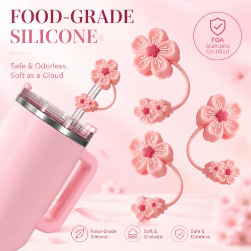 Image of BTYHAOS Straw Covers, Dust Proof Straw Toppers Fit Stanley 30 40oz Tumbler | Reusable Food-Grade Silicone Straw Covers Cap for Most 10mm Reusable Straw