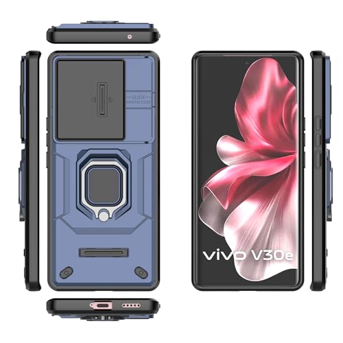 Image of Glaslux CamShield Pro Case with Slide Camera Protection and Ring Stand Bumper Back Case Cover for Vivo V30e (Blue)