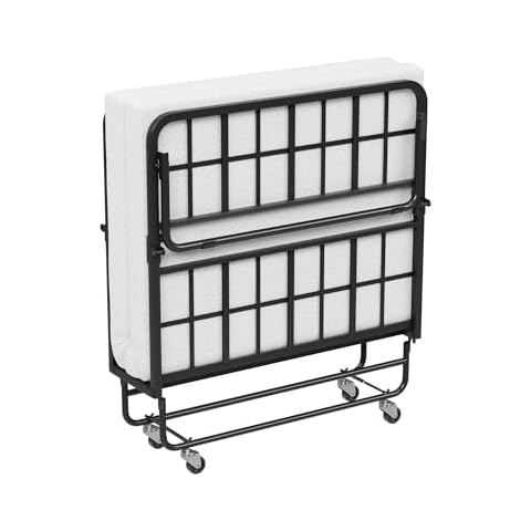 Ferlizer Folding Bed with Mattress for Adults, [Twin Size] Rollaway Bed with Mattress - 4" Memory Foam & Sturdy Metal Structure - 75" x 38", Black Cover