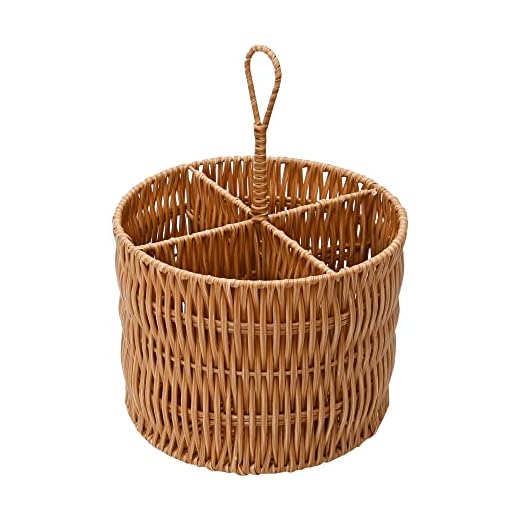 Mimo Style Cesto Porta Talher e Organizador Redondo, Possui 4 Compartimentos Produzidos em Fibra Natural, Para Armazenar Talheres e Utensílios Domésticos. Decore Seu Ambiente Com um Toque Rústico