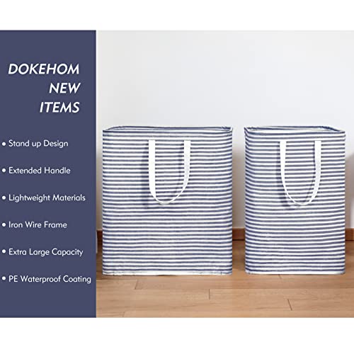 DOKEHOM 120L Freestanding Laundry Hamper with Handle, Collapsible Extra Large Cotton Storage Basket for Clothes (Blue) - Image 2
