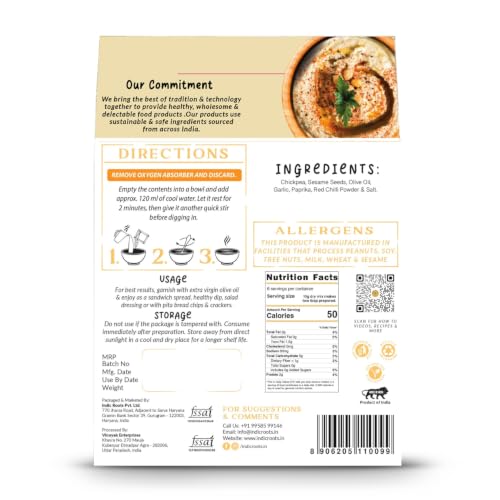 Image of Indic Roots Classic Hummus | Traditional Flavors Pantry | 50g | Just Add Water, Instant Food | Healthy Natural Ready to Eat | No MSG (Pack of 1)