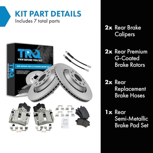 Image of TRQ Rear Brake Pad and Rotor Set Semi Metallic G Coated Rotors Calipers Compatible with 2010 2016 Volkswagen CC 2010 Passat