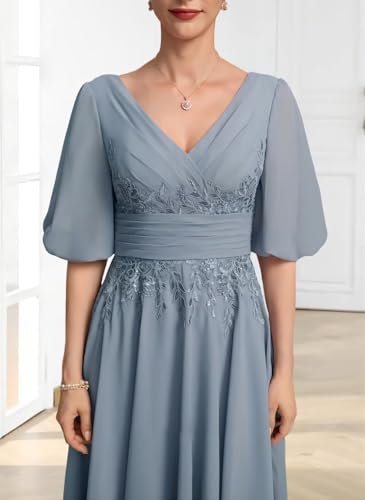 Lace Appliques Mother of The Bride Dresses for Wedding 1/2 Sleeve Tea Length Formal Evening Gown4